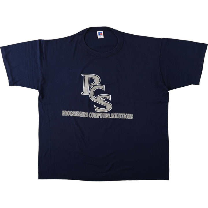 90'S Russell Progressive Computer Solutions Advertising T-Shirt, Made in USA, Men's XL equivalent, Short Sleeve polyester navy blue type Vintage Second Hand
