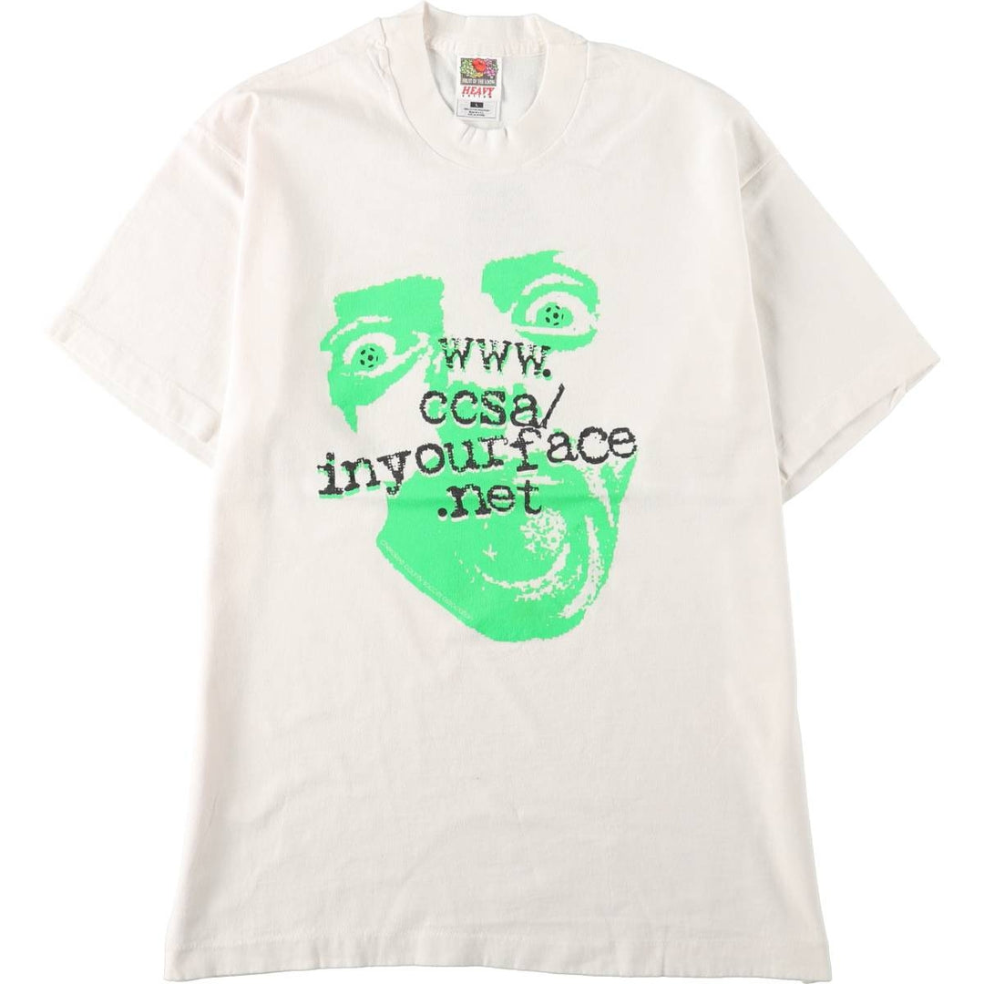 90'S Fruit of the Loom printed T-shirt, made in the USA, men's size L, vintage cotton white type Vintage Second Hand