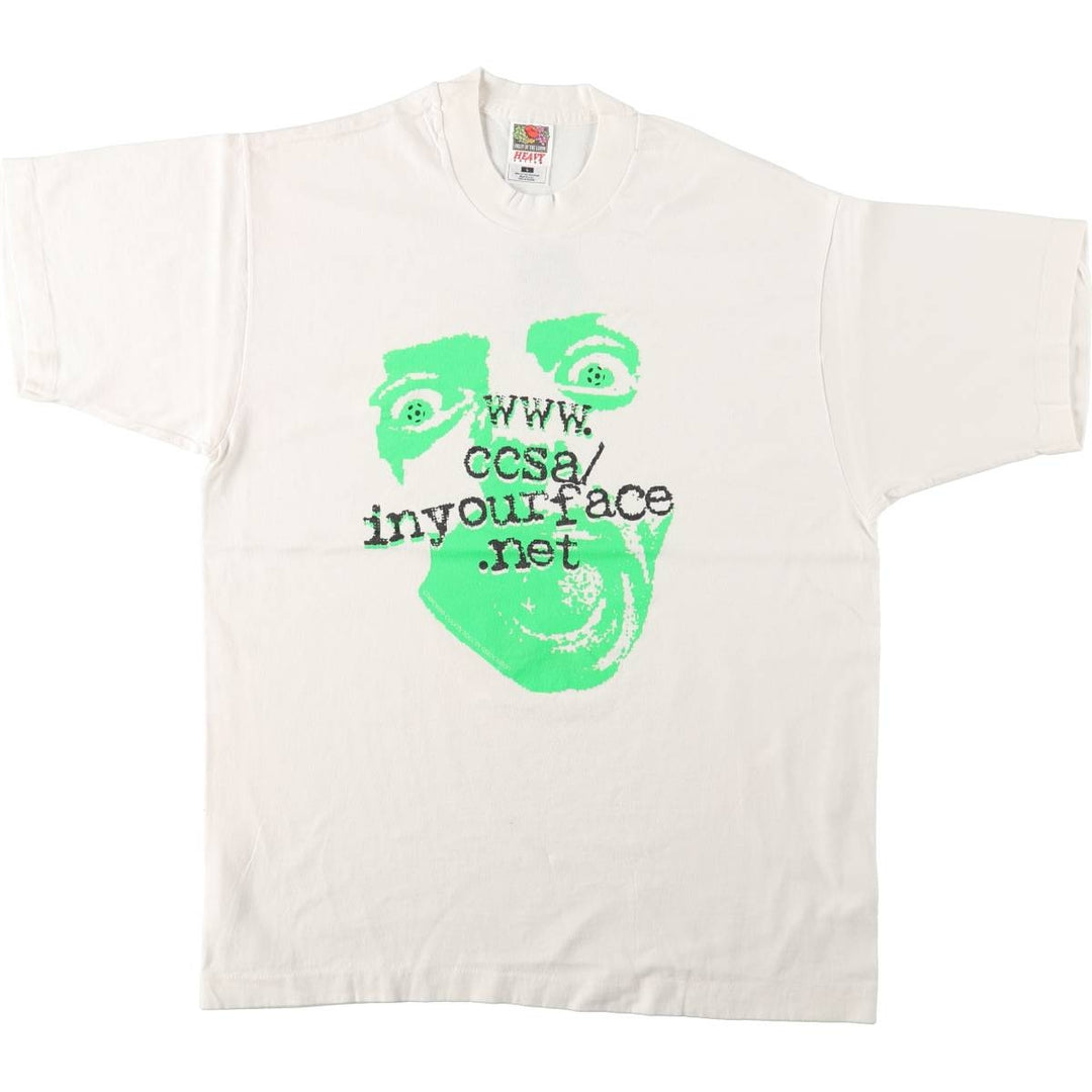 90'S Fruit of the Loom printed T-shirt, made in the USA, men's size L, vintage cotton white type Vintage Second Hand