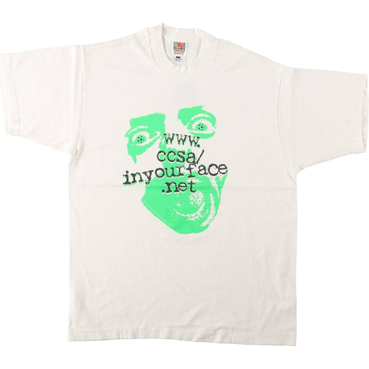90'S Fruit of the Loom printed T-shirt, made in the USA, men's size L, vintage cotton white type Vintage Second Hand