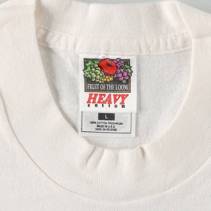 90'S Fruit of the Loom printed T-shirt, made in the USA, men's size L, vintage cotton white type Vintage Second Hand