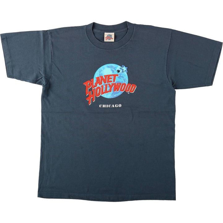 90'S Planet Hollywood Advertising T-Shirt, Made in USA, Men's Size L (approx.), Vintage cotton navy blue type Vintage Second Hand