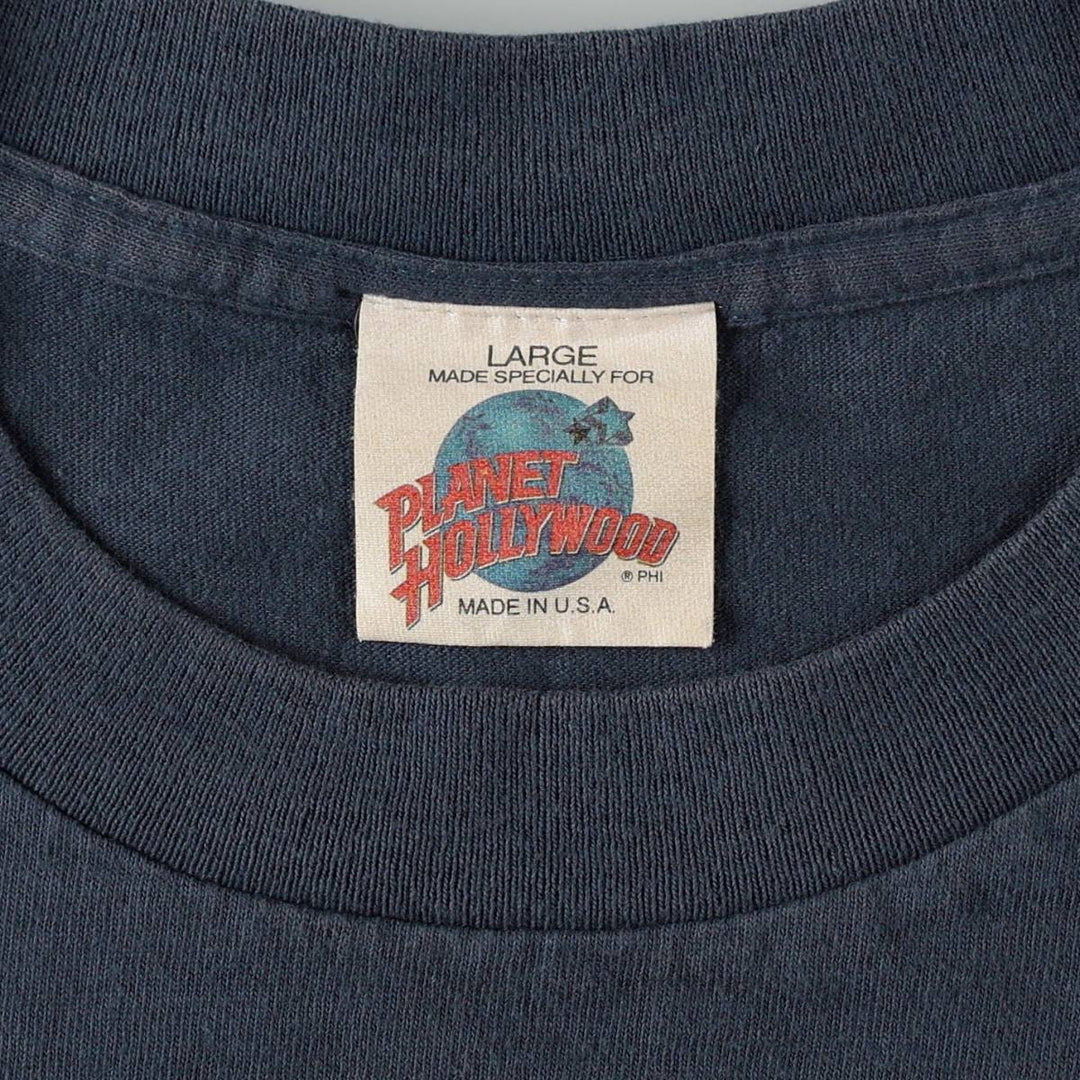 90'S Planet Hollywood Advertising T-Shirt, Made in USA, Men's Size L (approx.), Vintage cotton navy blue type Vintage Second Hand