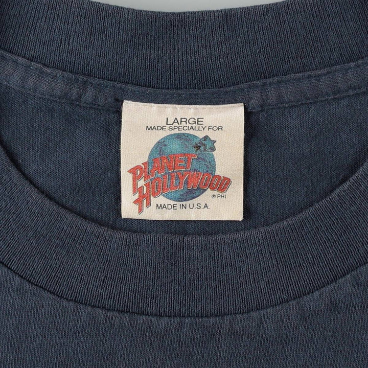 90'S Planet Hollywood Advertising T-Shirt, Made in USA, Men's Size L (approx.), Vintage cotton navy blue type Vintage Second Hand