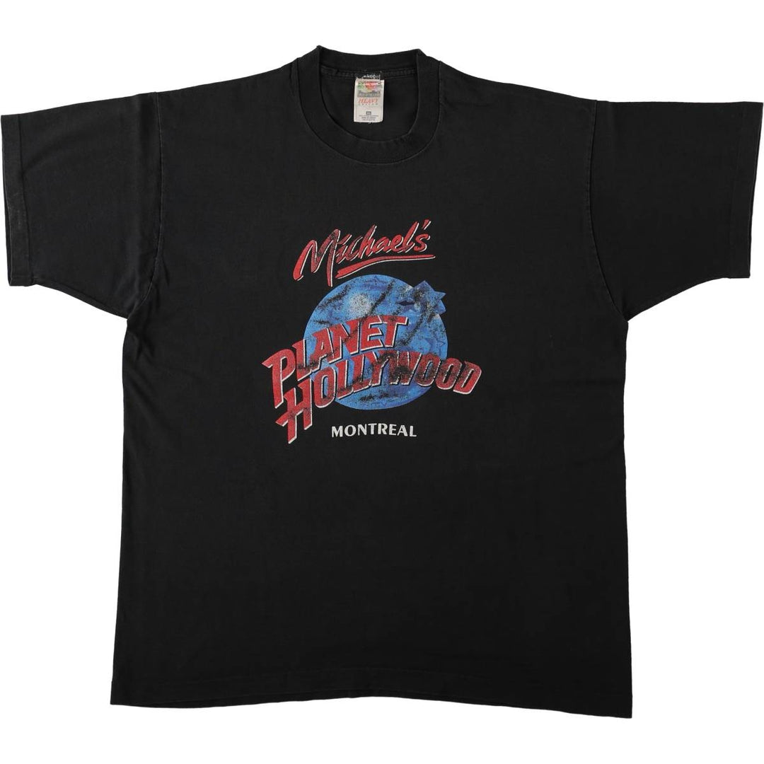 2000'S Fruit of the Loom Planet Hollywood Advertising T-shirt, Made in Canada, Men's XL equivalent. cotton black type Vintage Second Hand