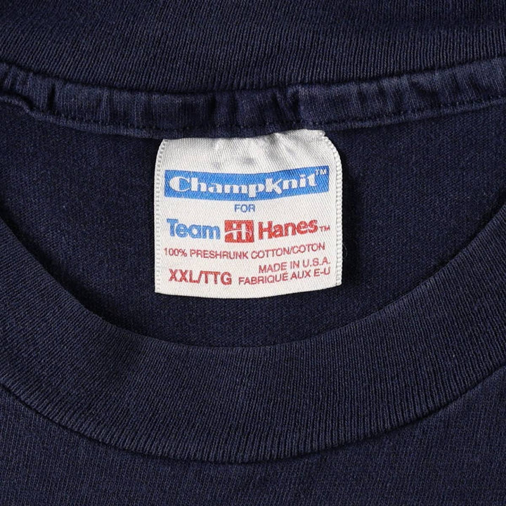 90'S Hanes ChampKnit Indiana Pacers sports print t-shirt, made in USA, men's size XXL equivalent, vintage. cotton navy blue type Vintage Second Hand