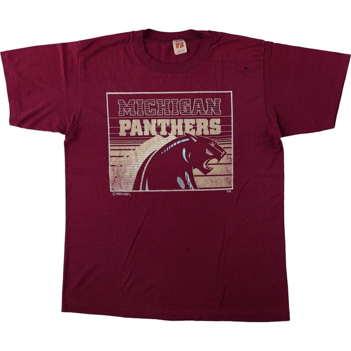 80'S Logo Seven Michigan Panthers Sports Print T-Shirt, Made in USA, Men's Size L (approx.), Vintage cotton wine-red Vintage Second Hand