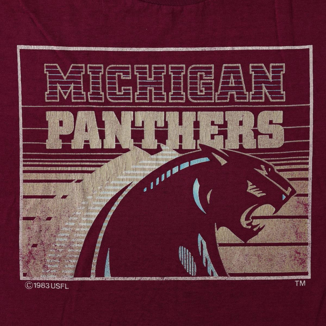 80'S Logo Seven Michigan Panthers Sports Print T-Shirt, Made in USA, Men's Size L (approx.), Vintage cotton wine-red Vintage Second Hand