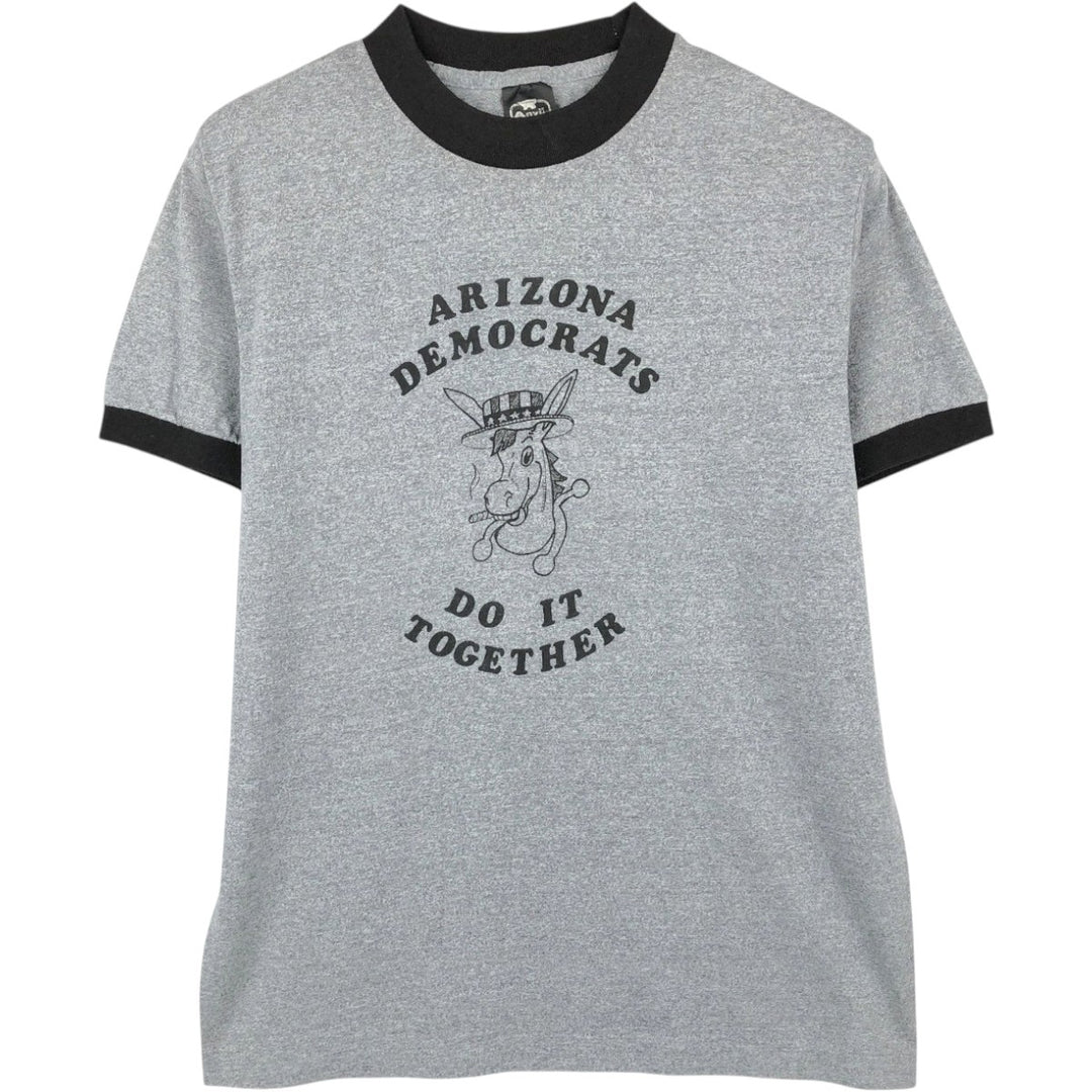 Anvil Donkey Print Ringer T-Shirt, Made in USA, Men's Size L polyester gray type Vintage Second Hand