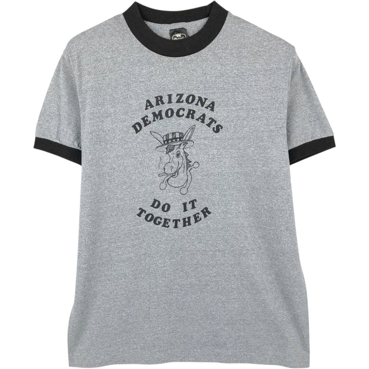 Anvil Donkey Print Ringer T-Shirt, Made in USA, Men's Size L polyester gray type Vintage Second Hand