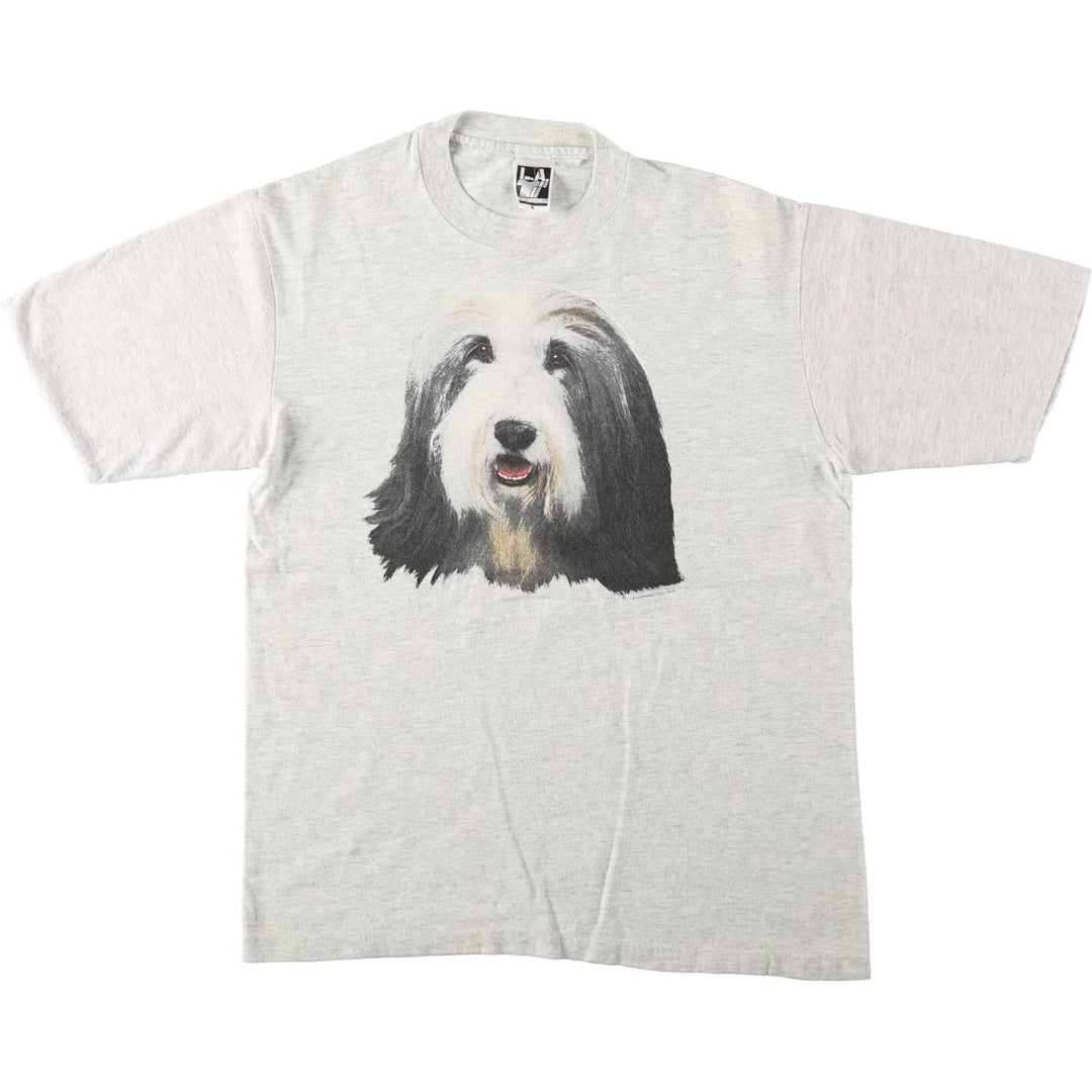 90'S Lasportswear Dog Print Animal T-Shirt, Made in USA, Men's Size M (Equivalent), Vintage cotton gray type Vintage Second Hand