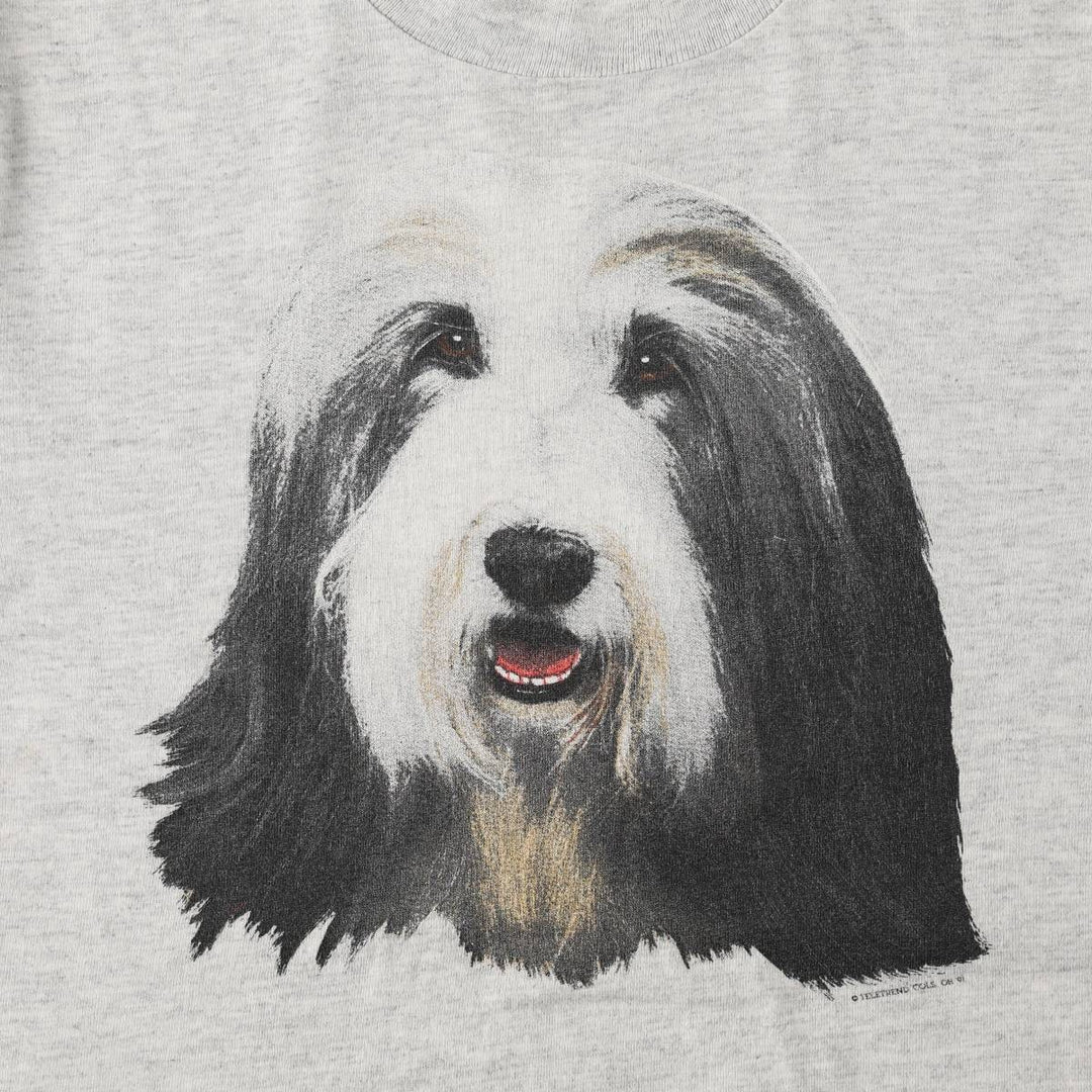 90'S Lasportswear Dog Print Animal T-Shirt, Made in USA, Men's Size M (Equivalent), Vintage cotton gray type Vintage Second Hand