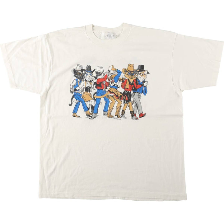 Cat Pattern Animal T-Shirt, Men's Size L (Equivalent), Vintage unclear white type Vintage Second Hand