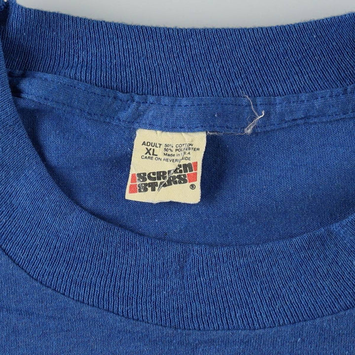 80'S Screen Stars Cat Pattern Animal T-Shirt, Made in USA, Men's XL equivalent, Vintage cotton blue type Vintage Second Hand
