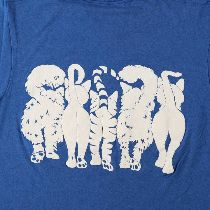 80'S Screen Stars Cat Pattern Animal T-Shirt, Made in USA, Men's XL equivalent, Vintage cotton blue type Vintage Second Hand