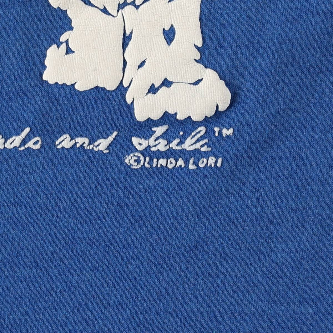 80'S Screen Stars Cat Pattern Animal T-Shirt, Made in USA, Men's XL equivalent, Vintage cotton blue type Vintage Second Hand