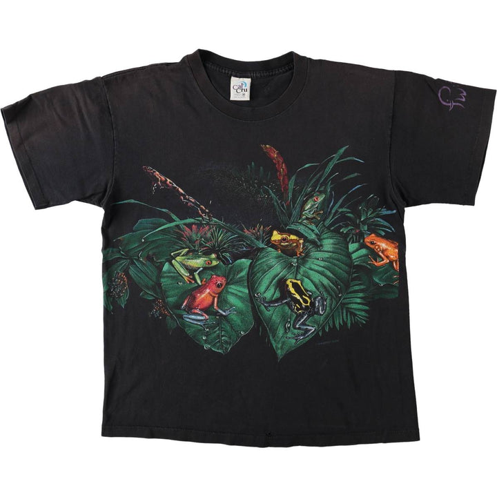 80s-90'S CAL CRU Animal T-shirt, Made in USA, Men's Size M (approx.), Vintage cotton black type Vintage Second Hand