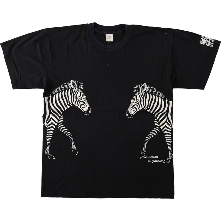 80'S Zebra Pattern Animal T-Shirt, Made in USA, Men's Size L (Equivalent), Vintage polyester black type Vintage Second Hand