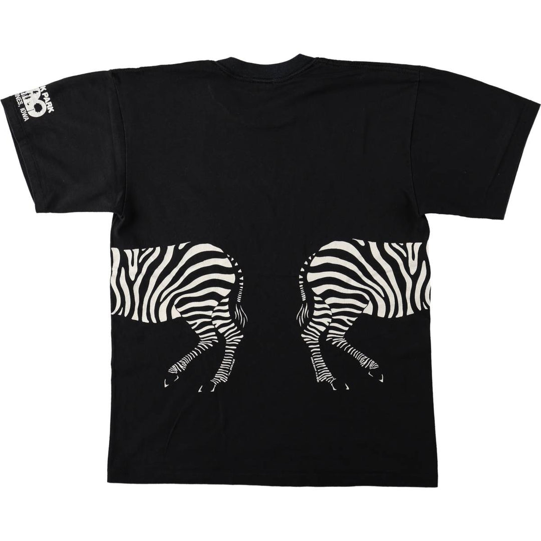80'S Zebra Pattern Animal T-Shirt, Made in USA, Men's Size L (Equivalent), Vintage polyester black type Vintage Second Hand