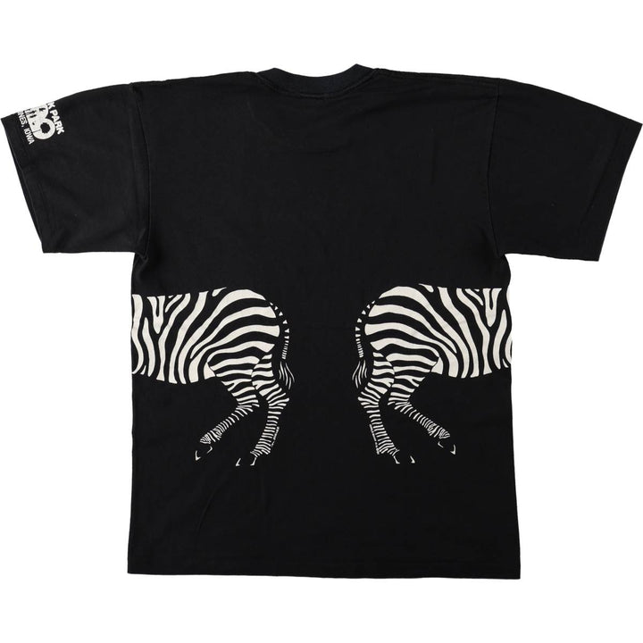 80'S Zebra Pattern Animal T-Shirt, Made in USA, Men's Size L (Equivalent), Vintage polyester black type Vintage Second Hand