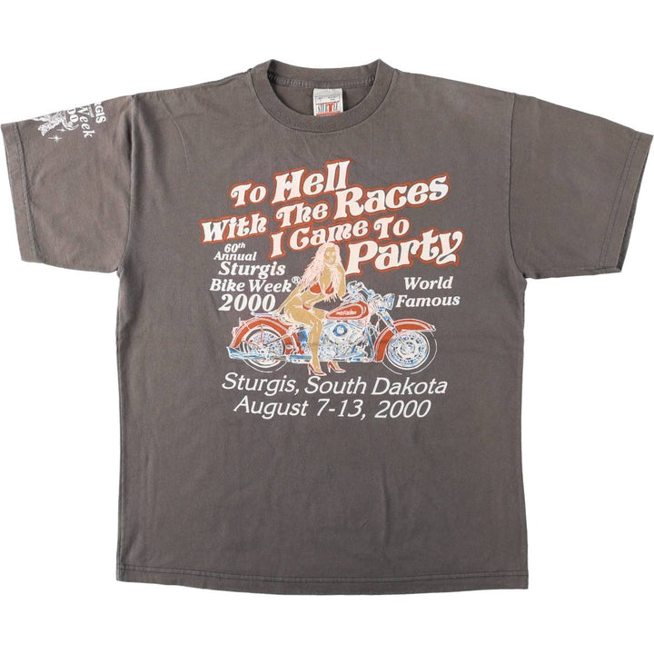 2000'S STURTEE Pin-up Girl Eagle Pattern Motorcycle T-Shirt, Made in USA, Men's Size L cotton gray type Vintage Second Hand