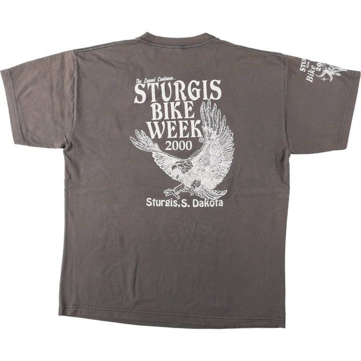2000'S STURTEE Pin-up Girl Eagle Pattern Motorcycle T-Shirt, Made in USA, Men's Size L cotton gray type Vintage Second Hand