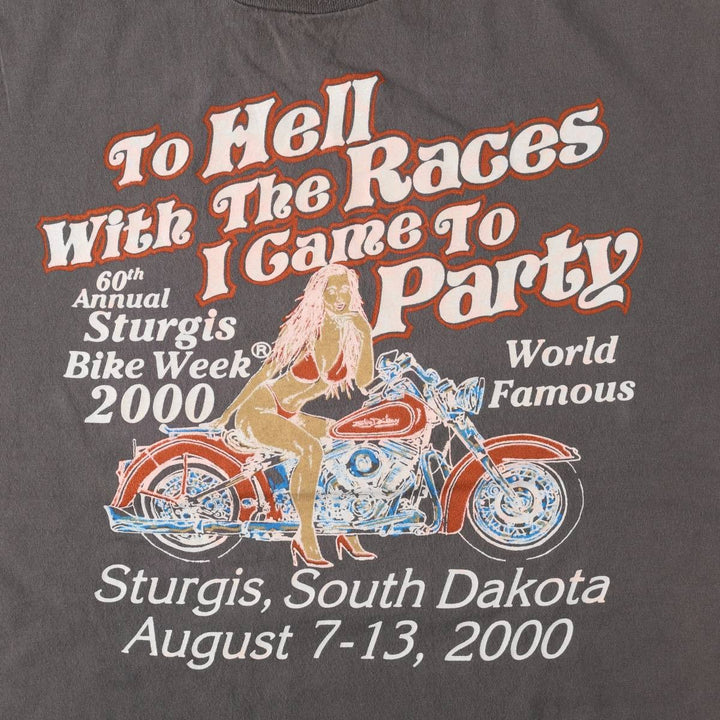 2000'S STURTEE Pin-up Girl Eagle Pattern Motorcycle T-Shirt, Made in USA, Men's Size L cotton gray type Vintage Second Hand