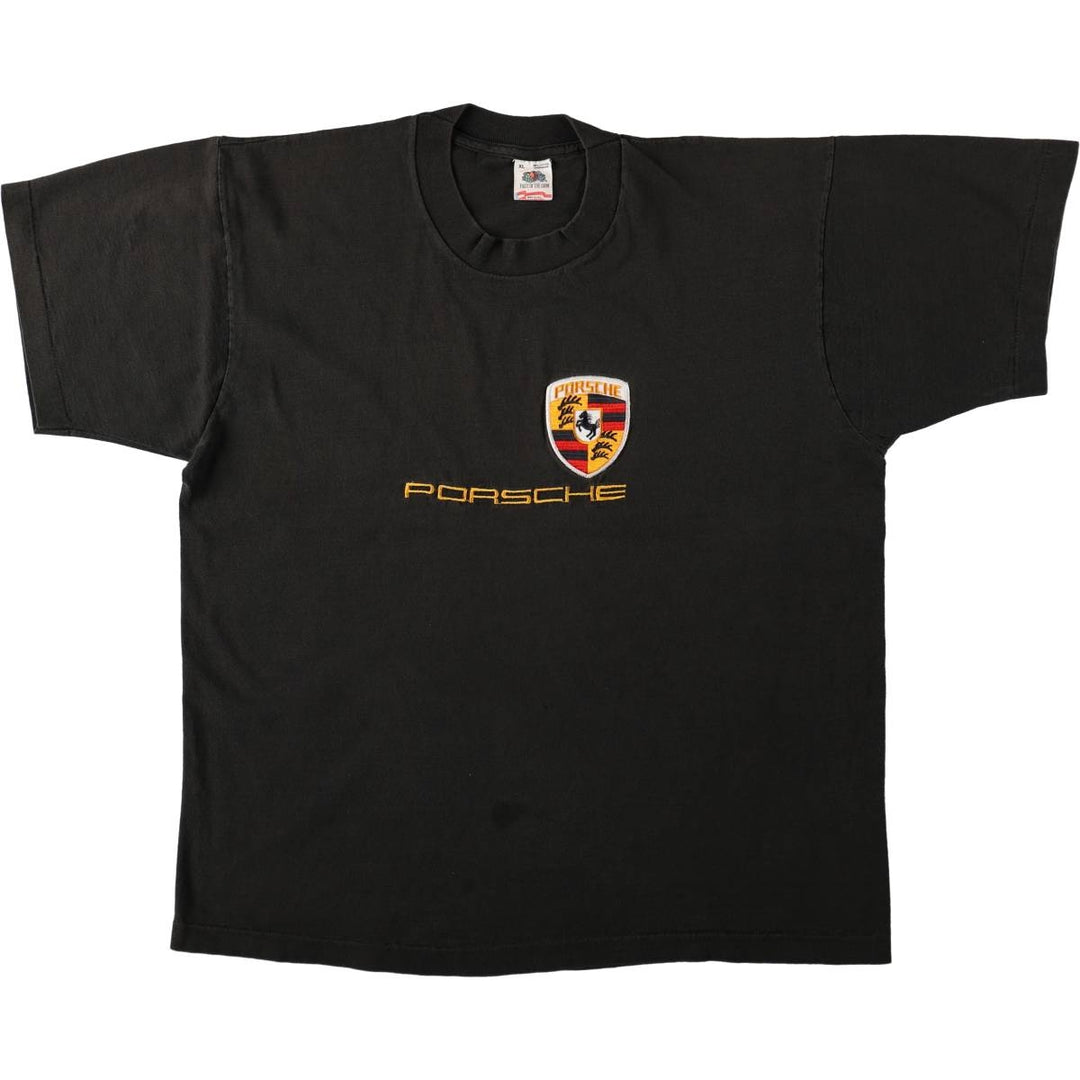 80s-90'S Fruit of the Loom Porsche advertising T-shirt, Made in USA, Men's XL equivalent. cotton black type Vintage Second Hand