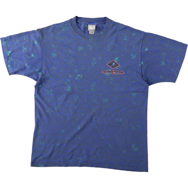 90'S Ocean Pacific all-over print surf/skate t-shirt, men's size M equivalent, vintage. cotton blue type Vintage Second Hand