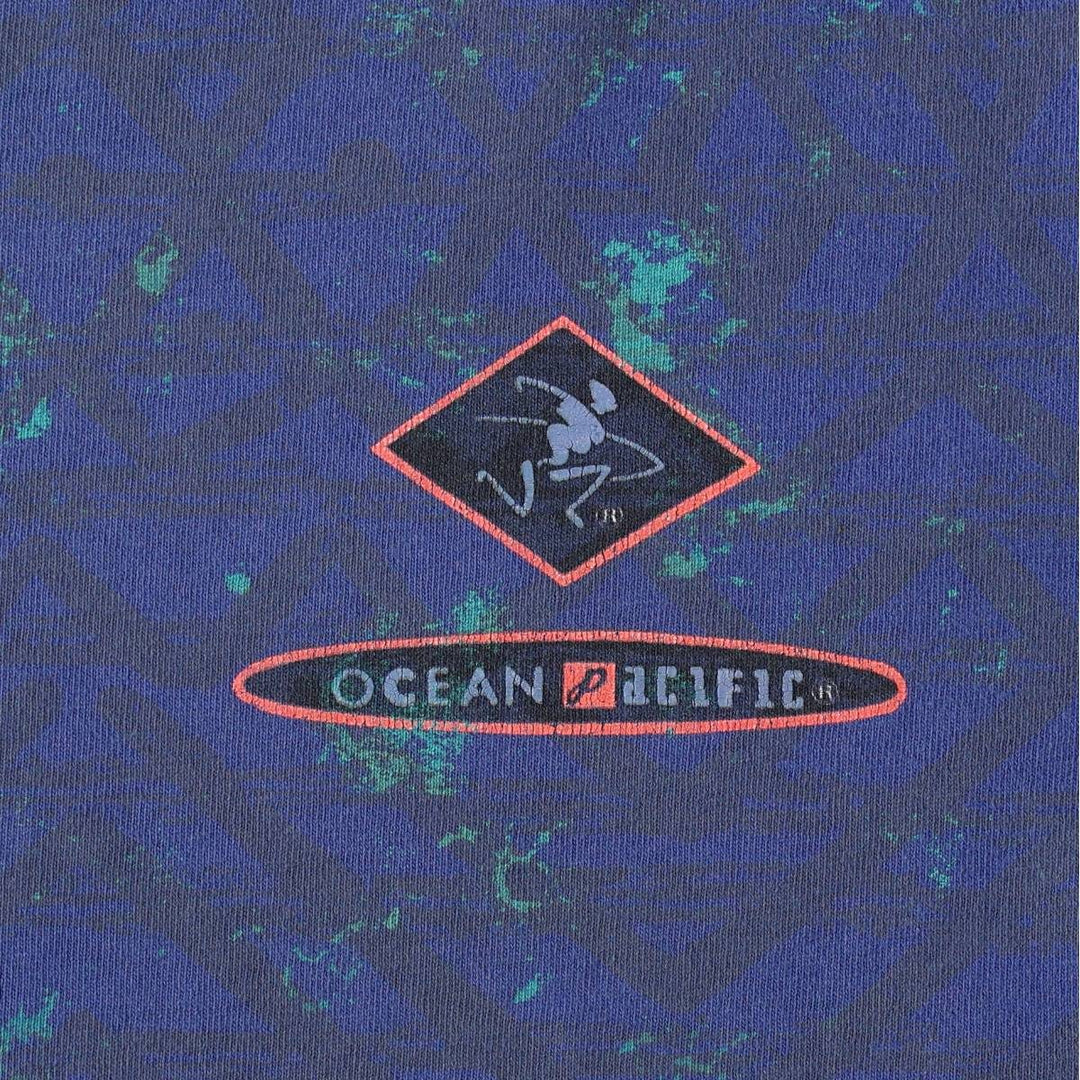 90'S Ocean Pacific all-over print surf/skate t-shirt, men's size M equivalent, vintage. cotton blue type Vintage Second Hand