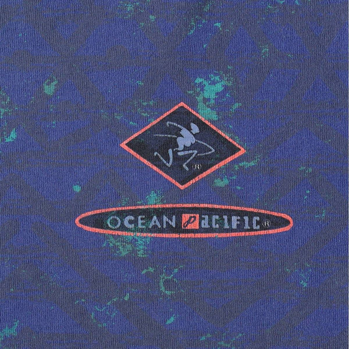90'S Ocean Pacific all-over print surf/skate t-shirt, men's size M equivalent, vintage. cotton blue type Vintage Second Hand
