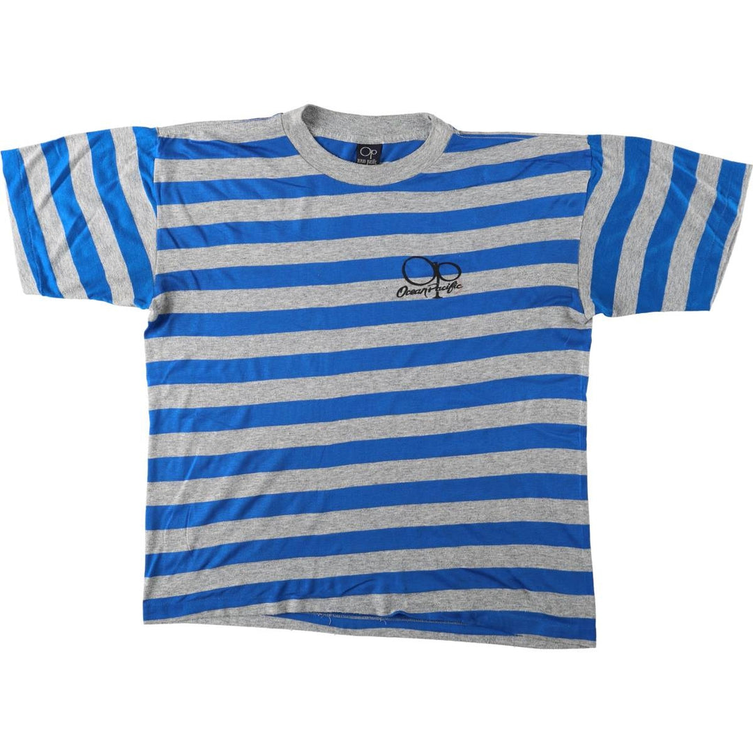 80'S Ocean Pacific striped pattern surf skate t-shirt, men's size XL equivalent, vintage. unclear gray type Vintage Second Hand