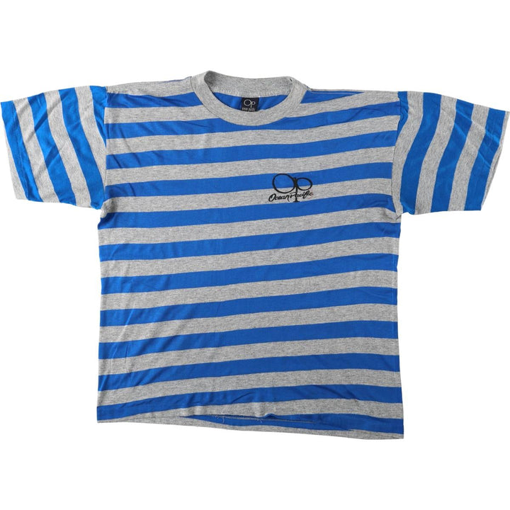 80'S Ocean Pacific striped pattern surf skate t-shirt, men's size XL equivalent, vintage. unclear gray type Vintage Second Hand