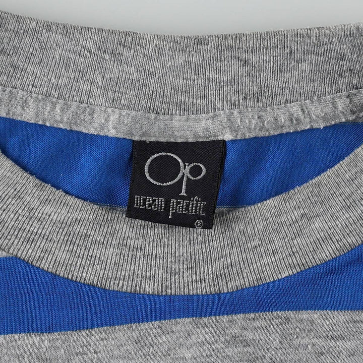 80'S Ocean Pacific striped pattern surf skate t-shirt, men's size XL equivalent, vintage. unclear gray type Vintage Second Hand