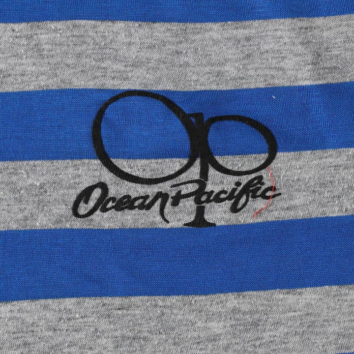 80'S Ocean Pacific striped pattern surf skate t-shirt, men's size XL equivalent, vintage. unclear gray type Vintage Second Hand