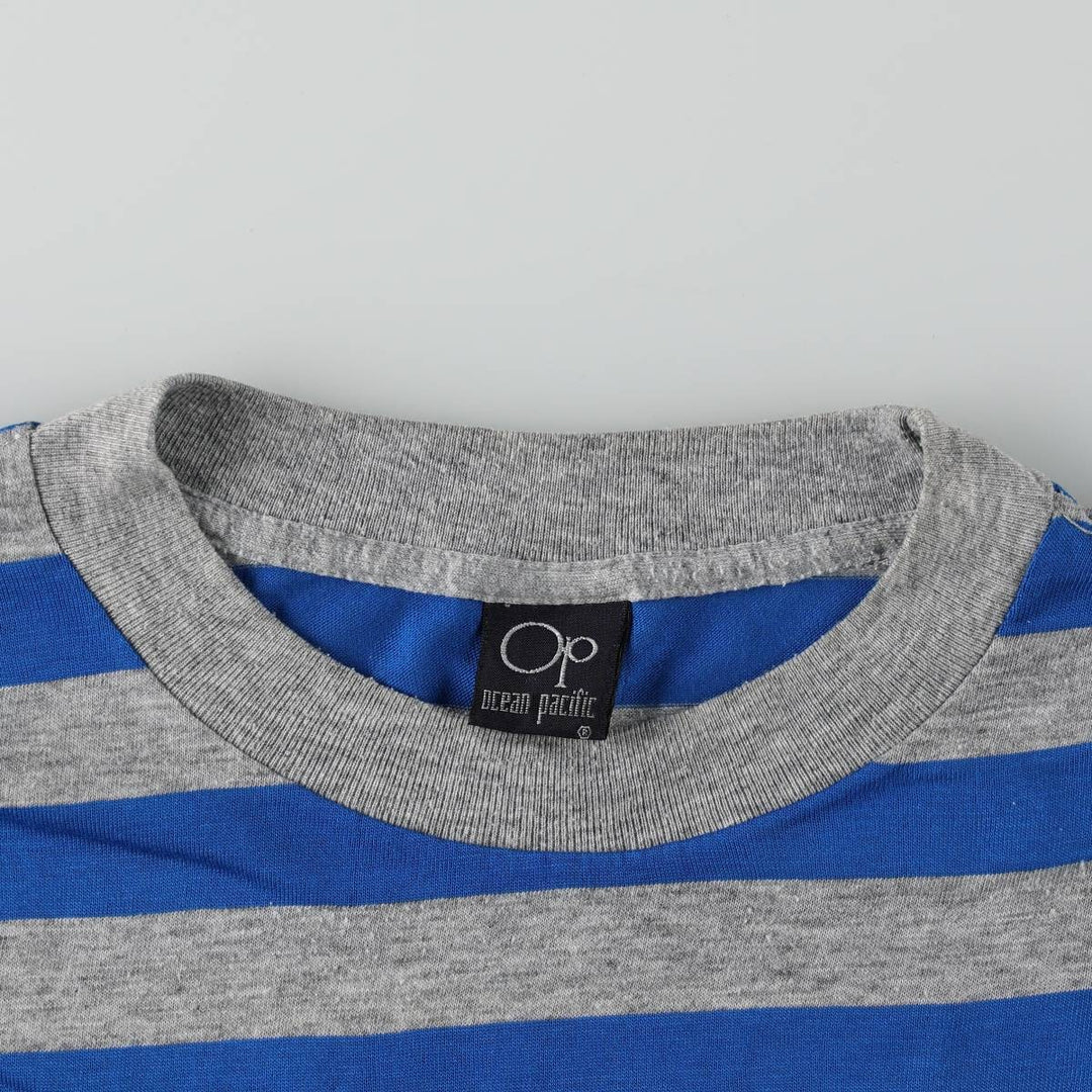 80'S Ocean Pacific striped pattern surf skate t-shirt, men's size XL equivalent, vintage. unclear gray type Vintage Second Hand