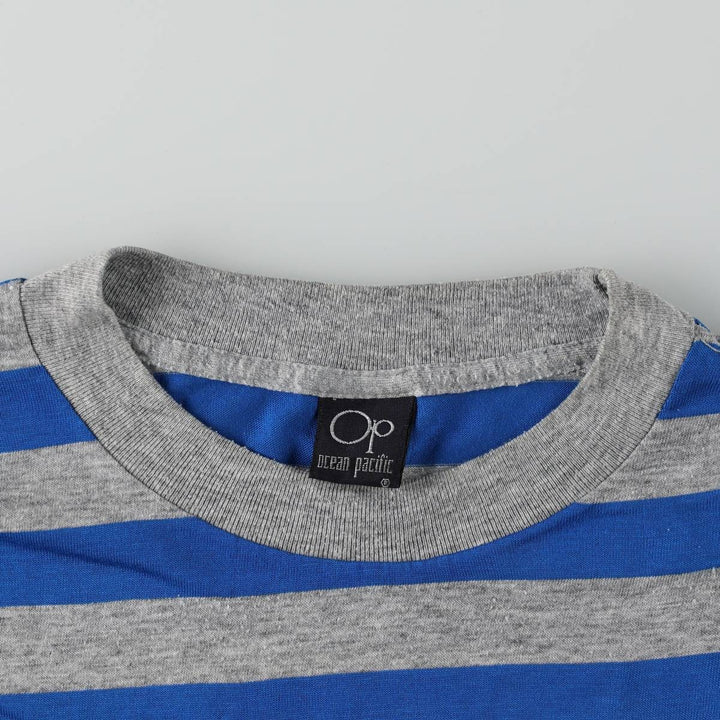 80'S Ocean Pacific striped pattern surf skate t-shirt, men's size XL equivalent, vintage. unclear gray type Vintage Second Hand