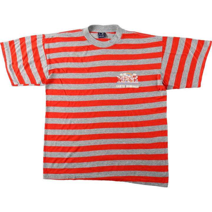 80'S Ocean Pacific striped pattern surf skate t-shirt, men's size XL equivalent, vintage. unclear red type Vintage Second Hand