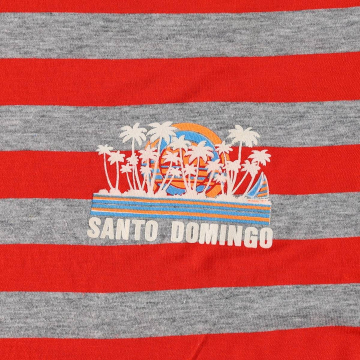 80'S Ocean Pacific striped pattern surf skate t-shirt, men's size XL equivalent, vintage. unclear red type Vintage Second Hand