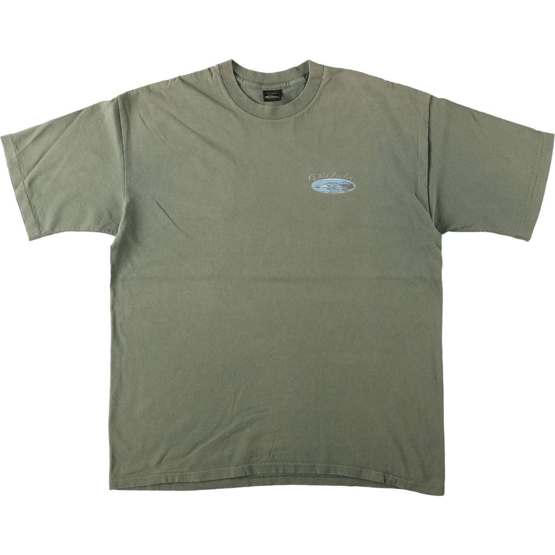 90'S Quiksilver Back Logo Surf Skate T-Shirt, Made in USA, Men's XL (approx.) Vintage cotton Khaki type sage green Vintage Second Hand