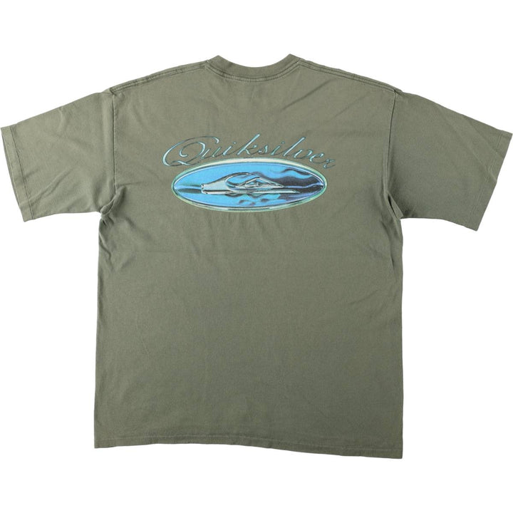 90'S Quiksilver Back Logo Surf Skate T-Shirt, Made in USA, Men's XL (approx.) Vintage cotton Khaki type sage green Vintage Second Hand