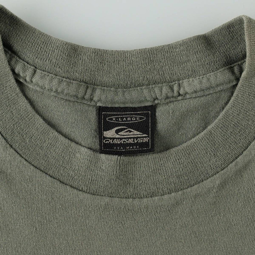 90'S Quiksilver Back Logo Surf Skate T-Shirt, Made in USA, Men's XL (approx.) Vintage cotton Khaki type sage green Vintage Second Hand