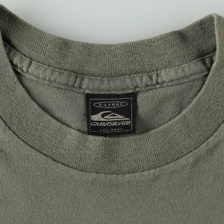 90'S Quiksilver Back Logo Surf Skate T-Shirt, Made in USA, Men's XL (approx.) Vintage cotton Khaki type sage green Vintage Second Hand