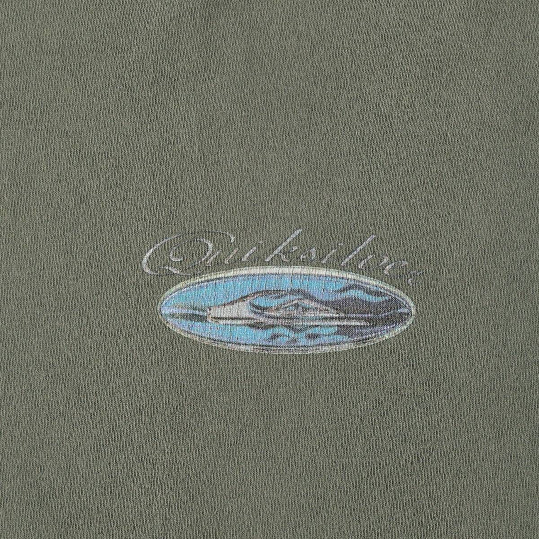 90'S Quiksilver Back Logo Surf Skate T-Shirt, Made in USA, Men's XL (approx.) Vintage cotton Khaki type sage green Vintage Second Hand