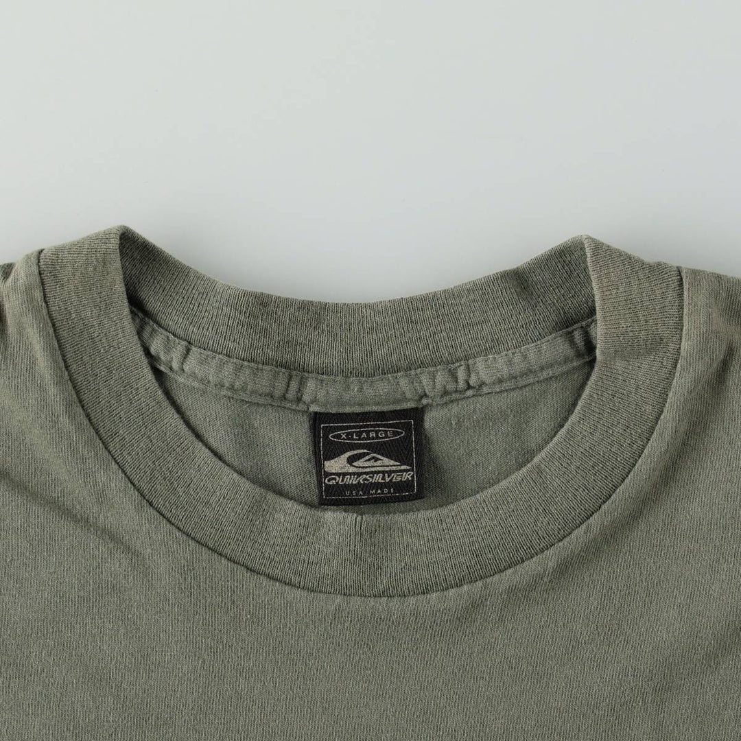 90'S Quiksilver Back Logo Surf Skate T-Shirt, Made in USA, Men's XL (approx.) Vintage cotton Khaki type sage green Vintage Second Hand