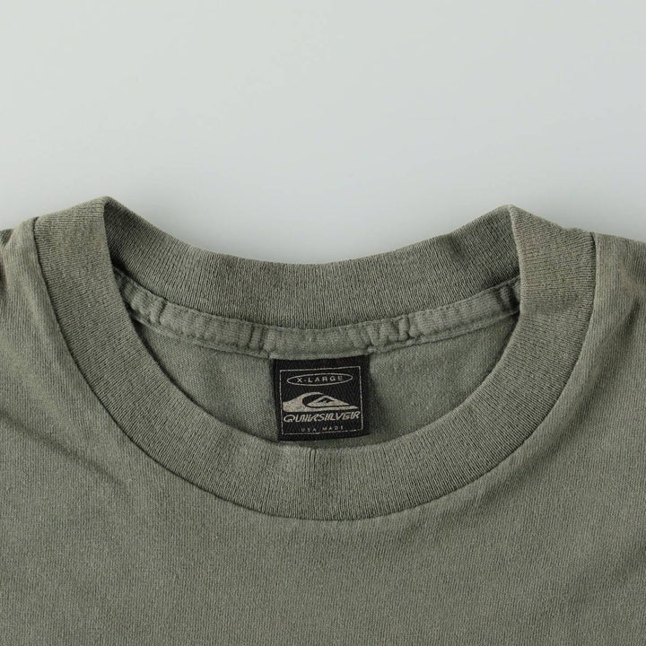 90'S Quiksilver Back Logo Surf Skate T-Shirt, Made in USA, Men's XL (approx.) Vintage cotton Khaki type sage green Vintage Second Hand