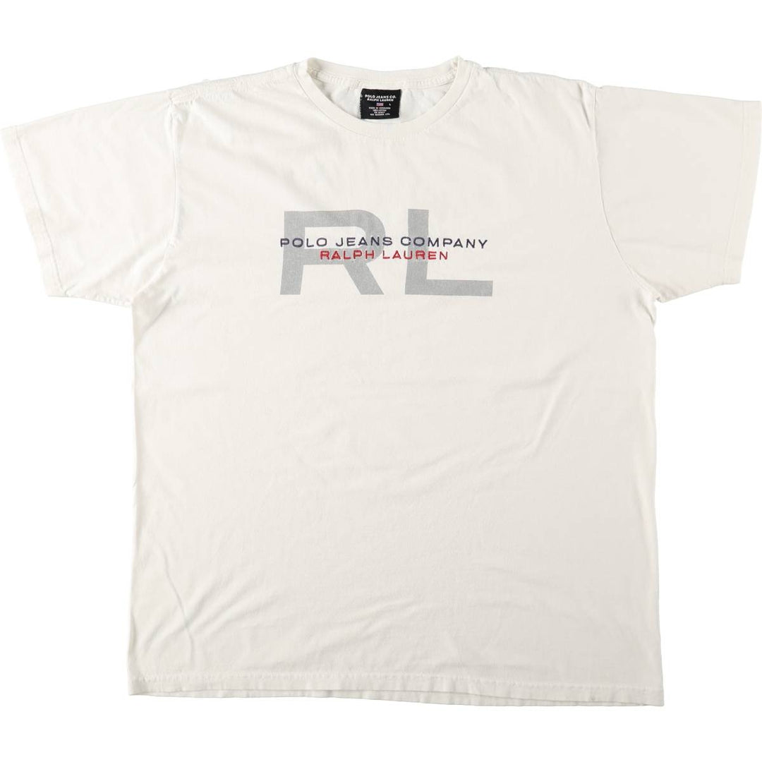 Ralph Lauren Polo Jeans Company short-sleeved printed T-shirt, men's size L cotton white type Vintage Second Hand
