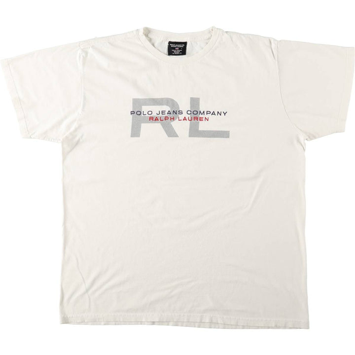 Ralph Lauren Polo Jeans Company short-sleeved printed T-shirt, men's size L cotton white type Vintage Second Hand