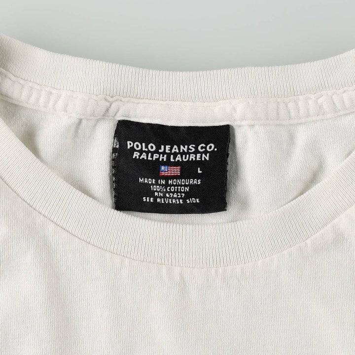 Ralph Lauren Polo Jeans Company short-sleeved printed T-shirt, men's size L cotton white type Vintage Second Hand