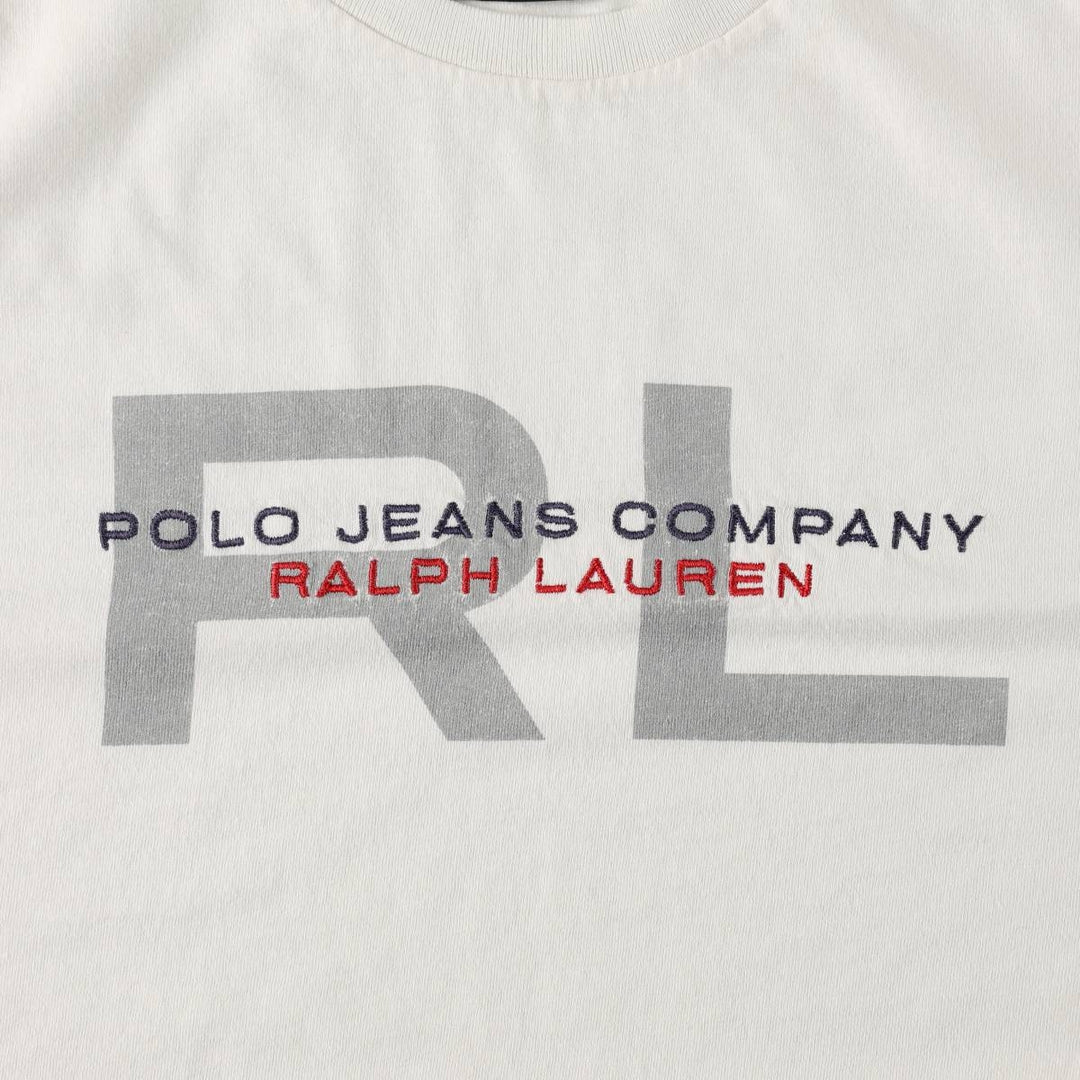 Ralph Lauren Polo Jeans Company short-sleeved printed T-shirt, men's size L cotton white type Vintage Second Hand